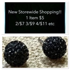 NEW 7mm Sparkly Black Ball Stud Earrings